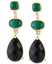 Effy Onyx, Malachite, & Diamond (1/20 ct. t.w.) Triple Drop Earrings in 14k Gold