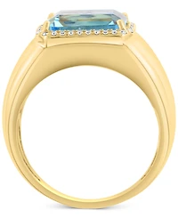 Effy Sky Blue Topaz (4-1/2 ct. t.w.) & Diamond (1/10 ct. t.w.) Halo Ring in 14k Gold-Plated Sterling Silver
