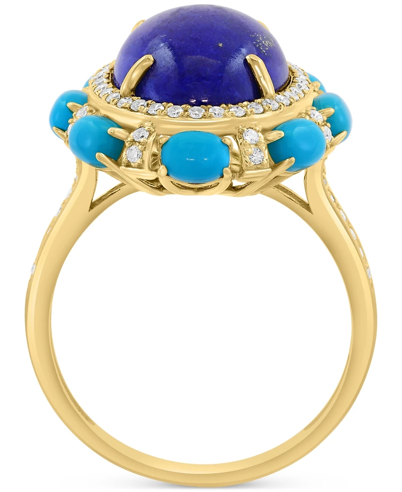Effy Lapis Lazuli, Sleeping Beauty Turquoise & Diamond (7/8 ct. t.w.) Halo Rin in 14k Gold