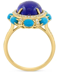 Effy Lapis Lazuli, Sleeping Beauty Turquoise & Diamond (7/8 ct. t.w.) Halo Rin in 14k Gold