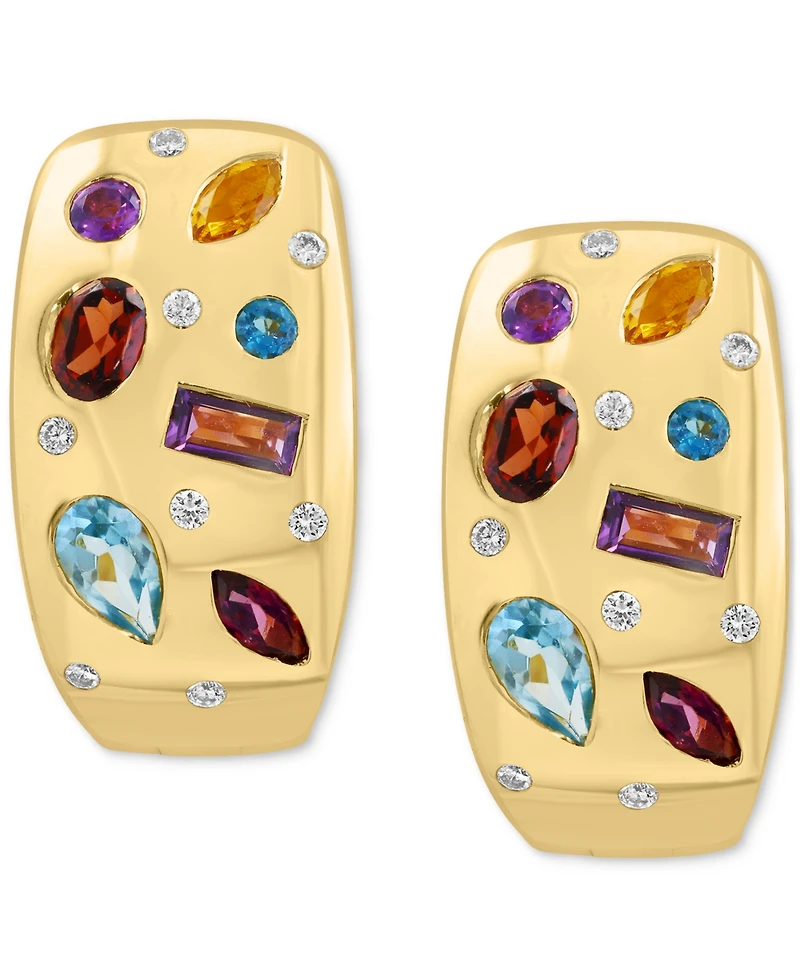 Effy Multi-Gemstone (1-3/4 ct. t.w.) & Diamond (1/10 ct. t.w.) Scatter Hoop Earrings in 14k Gold-Plated Sterling Silver