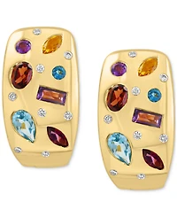 Effy Multi-Gemstone (1-3/4 ct. t.w.) & Diamond (1/10 ct. t.w.) Scatter Hoop Earrings in 14k Gold-Plated Sterling Silver