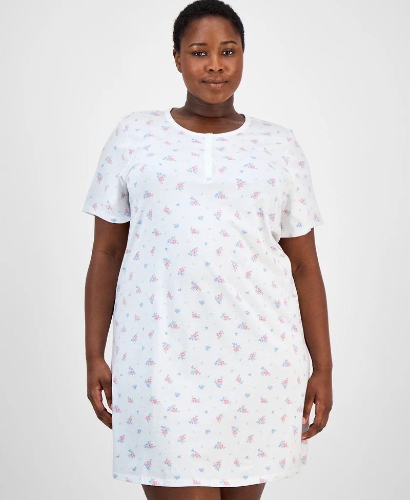 Charter Club Plus Cotton Essential Henley Sleep Shirt, Exclusively at Macy's