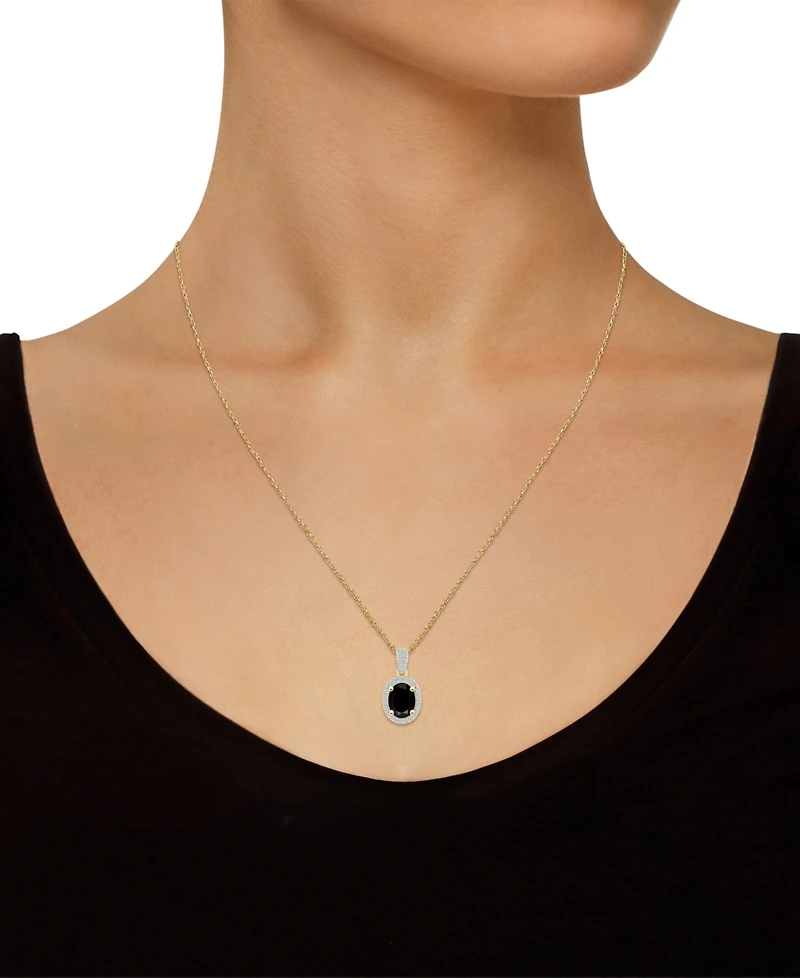 Lab-Created Ruby (1-1/4 ct. t.w.) & White Sapphire (1/6 Oval Halo 18" Pendant Necklace 10k Gold (Also Additional Gem