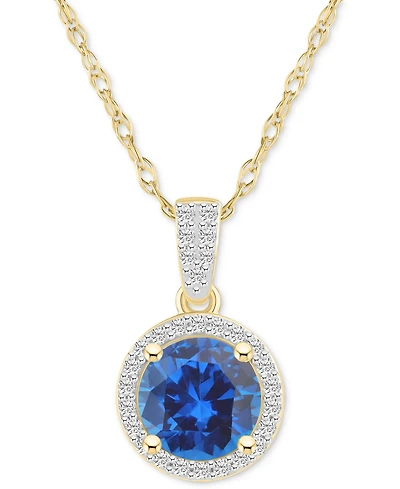 Lab-Created Ruby (1-1/2 ct. t.w.) & White Sapphire (1/6 Halo 18" Pendant Necklace 10k Yellow Gold (Also Sapphi