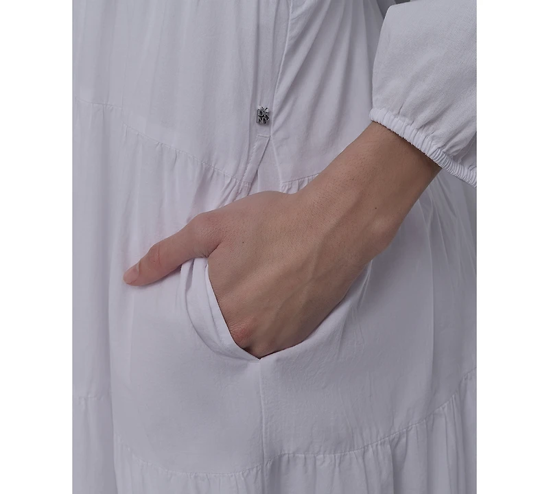 Dkny Jeans Women's Cotton Split-Neck Tiered Dress - WHT