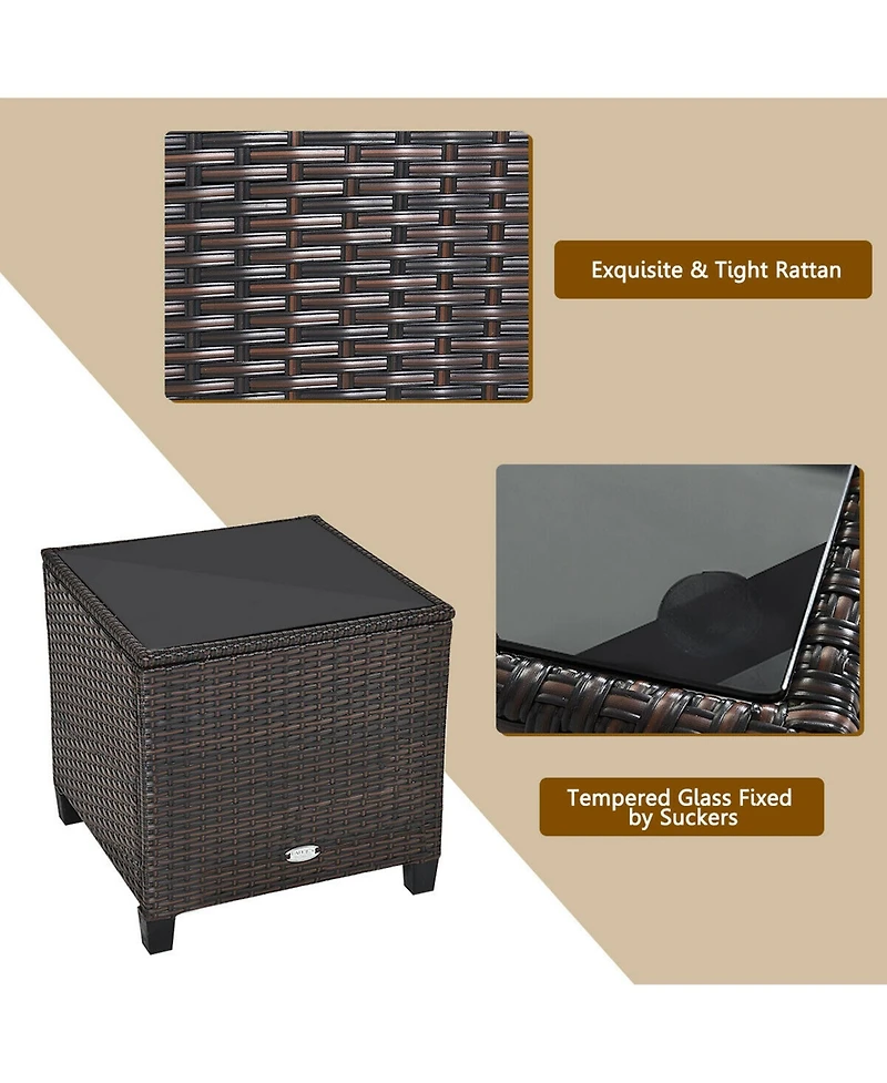 Gymax 3PCS Patio Outdoor Rattan Conversation Set Garden Yard w/ Cushions Coffee Table