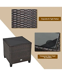 Gymax 3PCS Patio Outdoor Rattan Conversation Set Garden Yard w/ Cushions Coffee Table