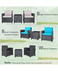 Gymax 3PCS Patio Outdoor Rattan Conversation Set Garden Yard w/ Cushion