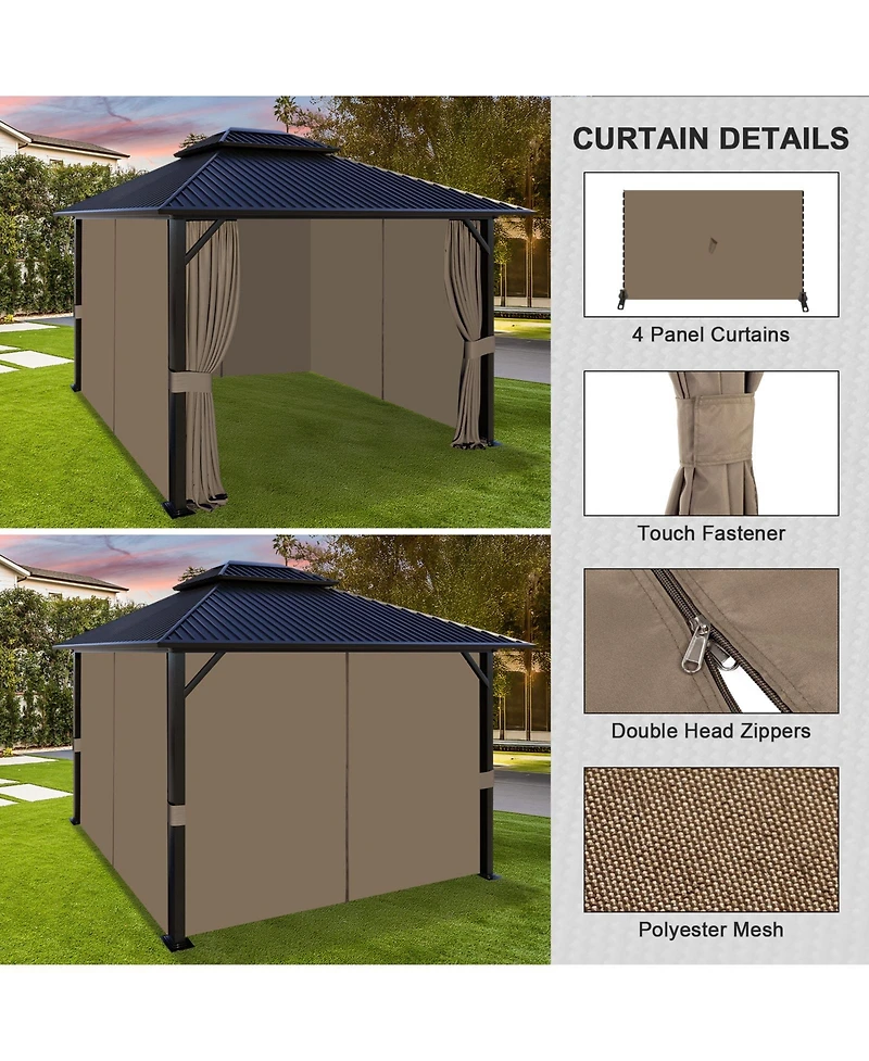 Aoodor 12' x 16' Gazebo Curtain Set Protecting Privacy Side Walls 4 Panels,Curtain Only
