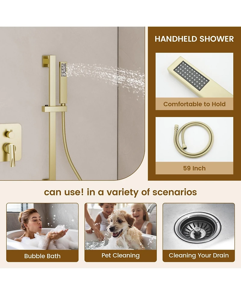 Casainc Led Light Pressure-balanced Valve Included All-In-One Kit with Rough In-Valve Thermostatic Shower System