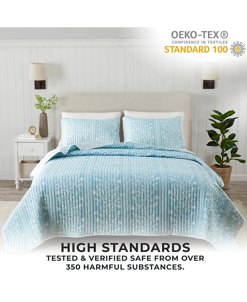 Linery & Co. Floral Striped Microfiber Quilt Set With Shams