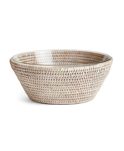 10.75" Burma Rattan Whitewash Round Fruit Bread Wicker Natural Woven Serving Bowl