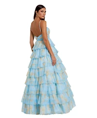 Mac Duggal Women's Floral Cut Out Ruffle Tiered Gown