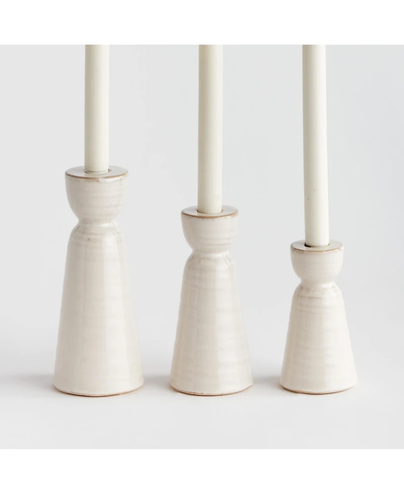 Libbey Decorative Indoor Premium Glaze Finish Stoneware Taper Candle Holders Set of 3