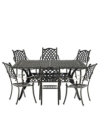 7pcs Cast Aluminium Outdoor Dining Set Patio Dining Set Patio Bistro Set 6 Outdoor Dining Chairs and 59 Inches Rectangular Dining Table for Balcony Po