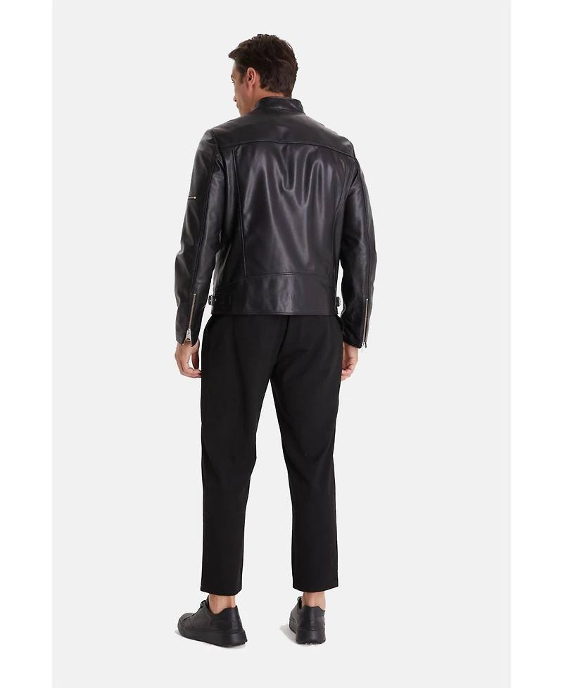 Furniq Uk Men's Leather Biker Jacket, Black