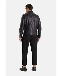 Furniq Uk Men's Leather Biker Jacket, Black