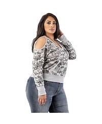 Poetic Justice Plus Size Floral Printed V-Neck Long Sleeve Sweatshirt