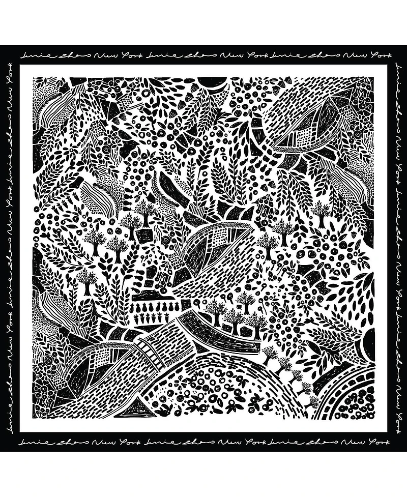 Jessie Zhao New York Double Sided Wool Silk Scarf Of Black Garden