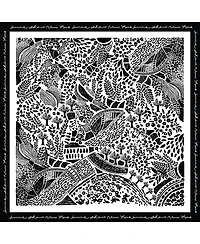 Jessie Zhao New York Double Sided Wool Silk Scarf Of Black Garden