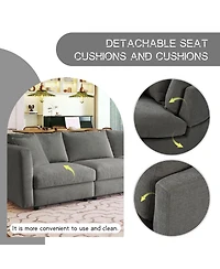 Three Indoor Cushioned Combination Sofas with Pillows and Curved Seat, for Living Room, Study Apartment