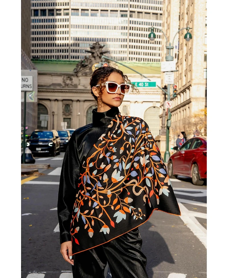 Jessie Zhao New York Double Sided Wool Silk Scarf Of Night's Enchanted Garden