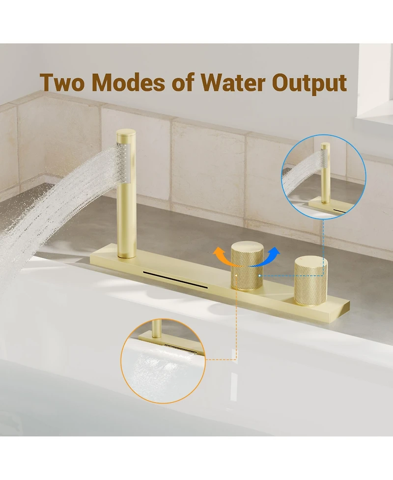 Casainc 2 Handles Deck Mounted Bathroom Tub Faucet Trim with Handshower