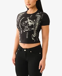 True Religion Women's Ss Heritage Logo Baby Crewneck T-Shirt
