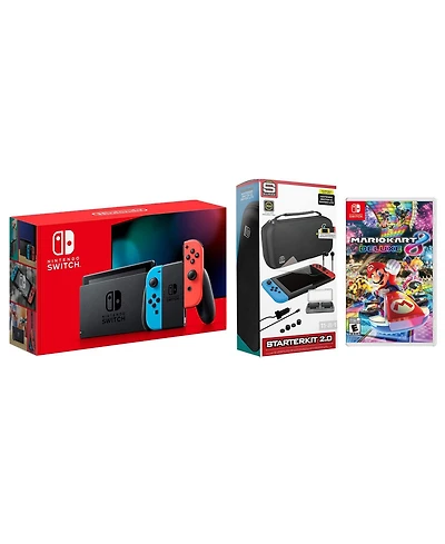 Nintendo Switch 32GB Console Neon Red/Blue Joy-Con Bundle with Surge 11-In-1 Accessory Starter Pack and Mario Kart 8 Deluxe