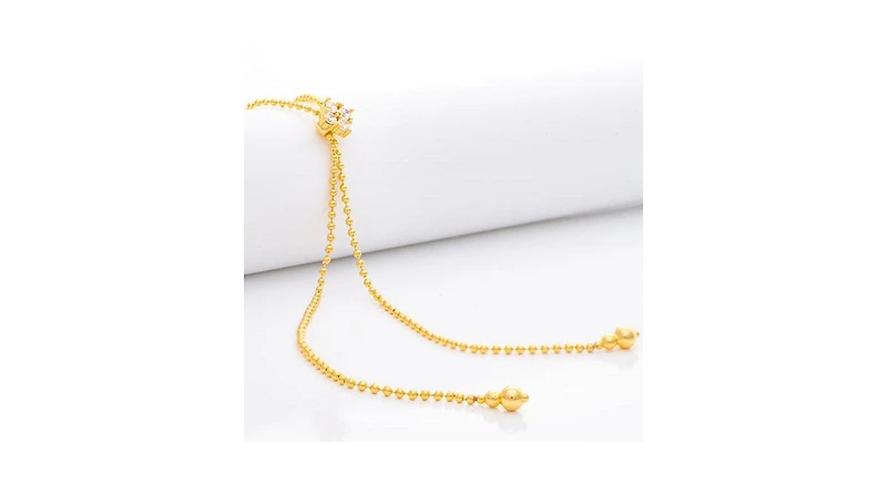 Beaded Chain Lariat Necklace with Cz Accent