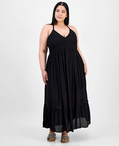 Absolutely Famous Trendy Plus Size Smocked X-Back Maxi Dress