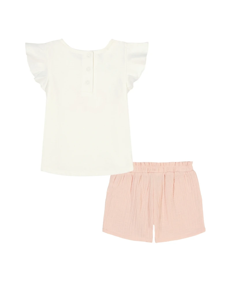 Calvin Klein Baby Girls 2-Piece Satin Logo T-Shirt and Smocked Waist Gauze Shorts Set