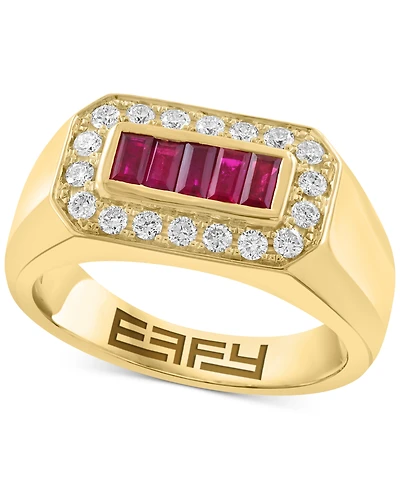 Effy Men's Ruby (5/8 ct. t.w.) Diamond (3/8 ct. t.w.) Baguette Halo Ring in 14k Gold