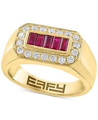 Effy Men's Ruby (5/8 ct. t.w.) Diamond (3/8 ct. t.w.) Baguette Halo Ring in 14k Gold