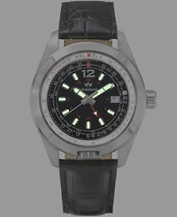 Abingdon Co. Women's Amelia Swiss Gmt Black Leather Strap Watch 40mm