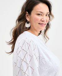 Style & Co Plus Solid Split-Neck Eyelet Top, Exclusively at Macy's