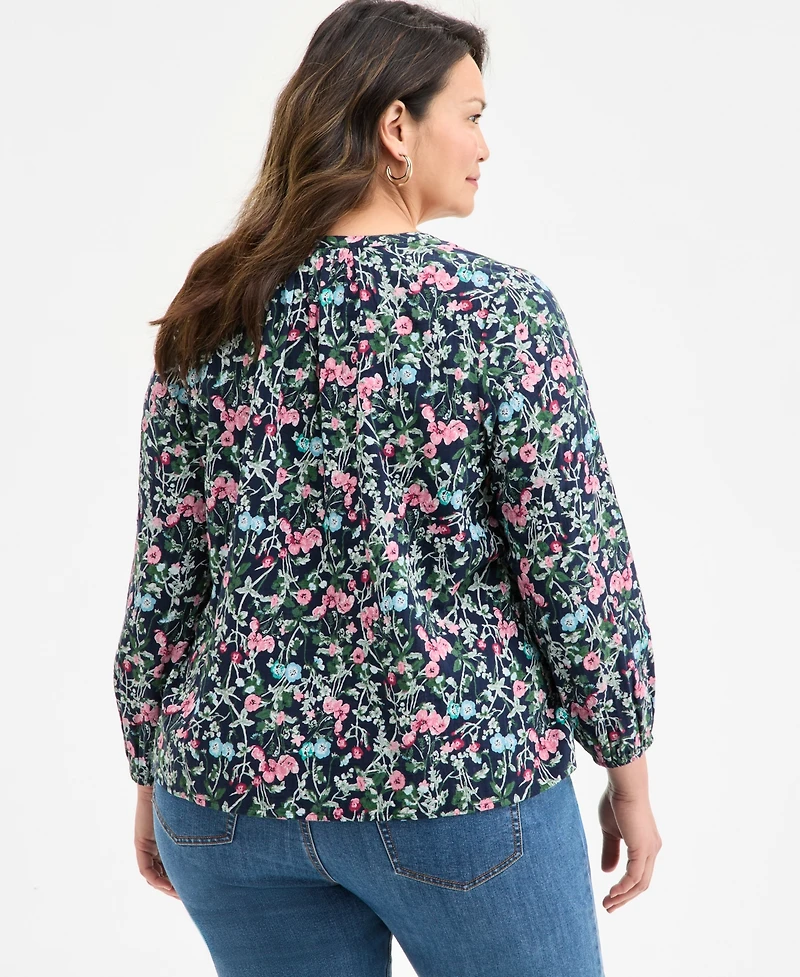 Style & Co Plus Floral-Print Gauze Popover Top, Exclusively at Macy's