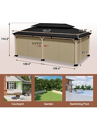 12 x 20 Feet Cedar Solid Wood Frame, Galvanized Steel Double Top Gazebo, Equipped with 4 Waterproof Curtains