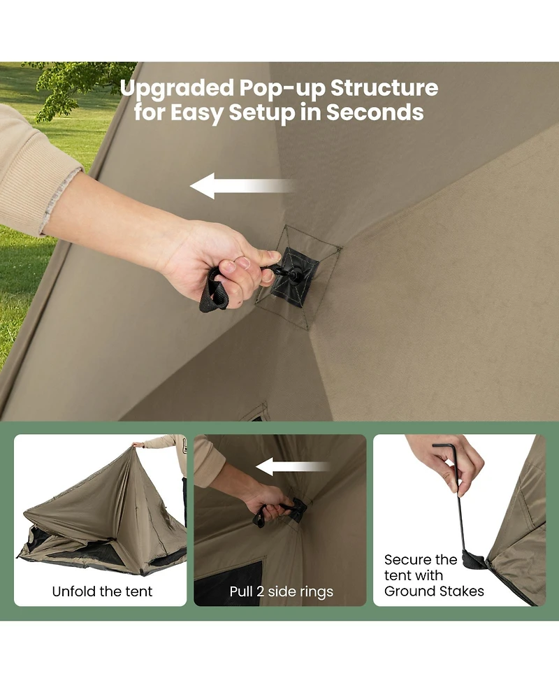 6-Sided Pop-up Family Tent with Rainfly, Skylight, 3 Doors, 3 Windows