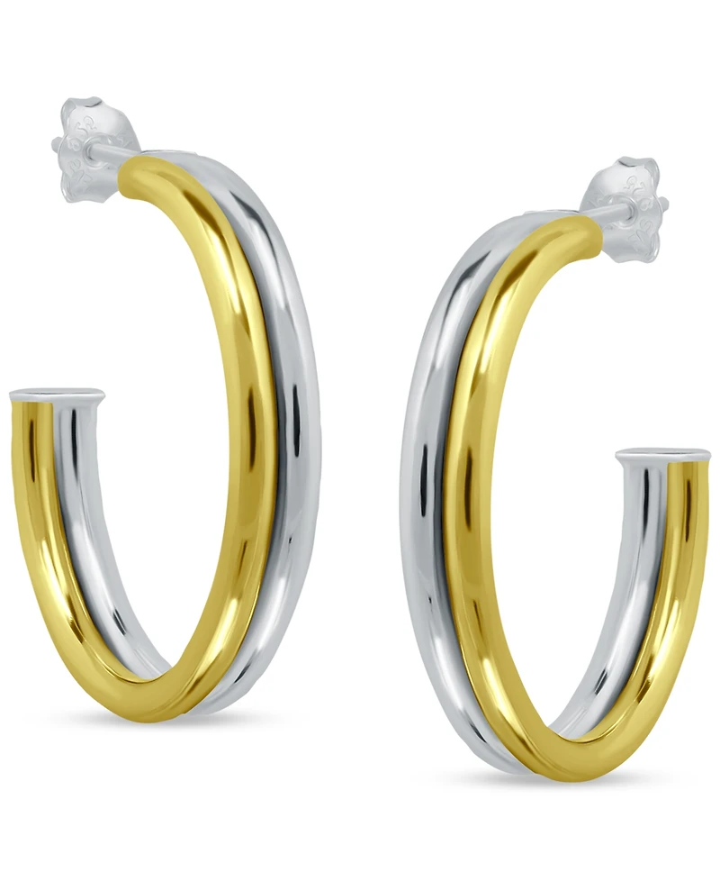 Giani Bernini Double-Row Medium C-Hoop Earrings in Sterling Silver & 18k Gold-Plated Sterling Silver, 1", Exclusively at Macy's