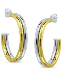 Giani Bernini Double-Row Medium C-Hoop Earrings in Sterling Silver & 18k Gold-Plated Sterling Silver, 1", Exclusively at Macy's
