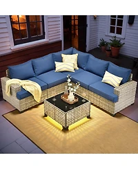 Xizzi Outdoor Patio Furniture Set,6 Pieces Rattan Sectional Set,Outside Coversation Set with Extra Deep Sofa Couch and Solar C