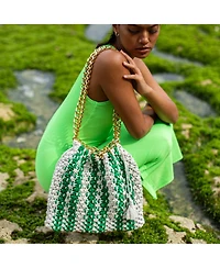 Rouen Colette Macrame Beach Bag In Green X Off-White