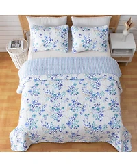 Linery & Co. Blue Floral Microfiber Quilt Set With Shams