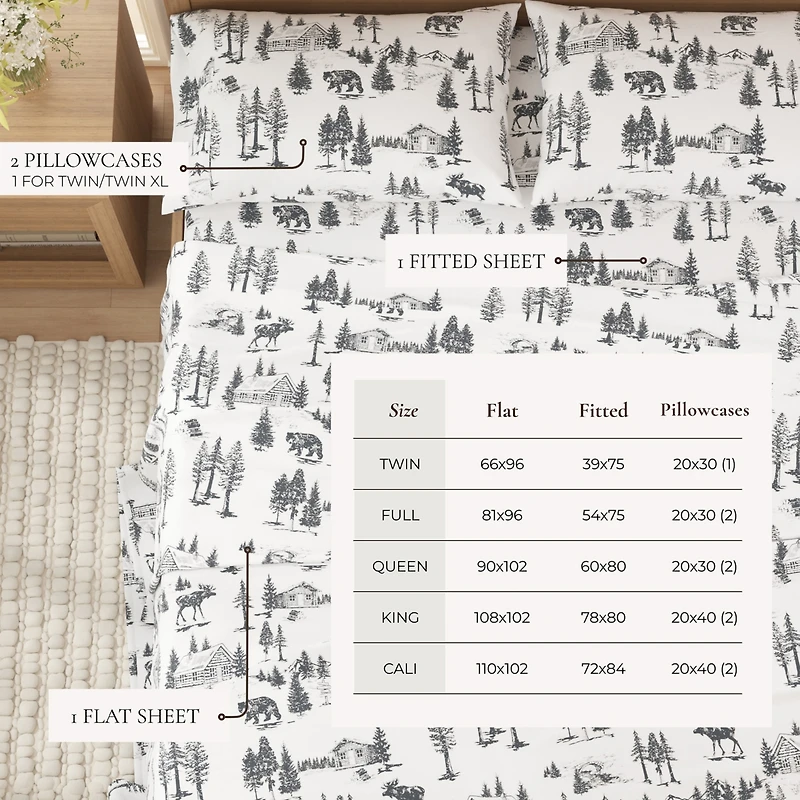 Linery & Co. Ultra-Soft Turkish Cotton Flannel Lodge Print Sheet Set