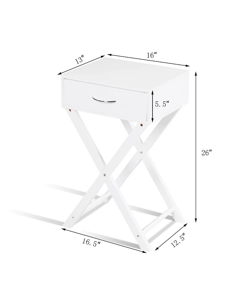 Design Sofa Side Table with X-Shape Drawer for Living Room Bedroom