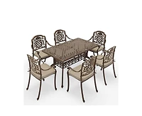 7-Piece Cast Aluminum Outdoor Patio Dining Set with Brown Cushions