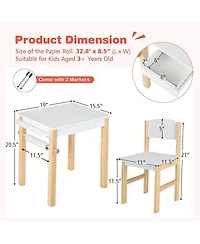 Kids Art Table and Chair Set with Drawer Paper Roll and 2 Markers