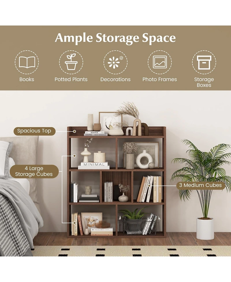 7 Cubes Open-back Bookshelf with Anti-Toppling Devices